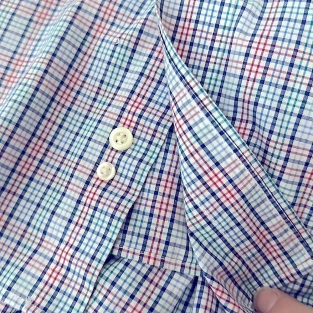 Men's BIG FIT Dress Shirt Stretch plaid (Big) 18 34/35  ‎ Red white blue